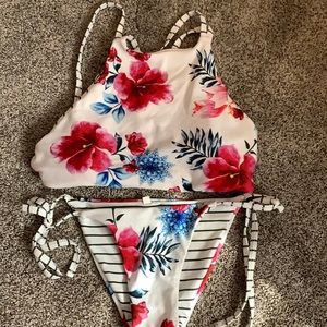 Floral/striped reversible bikini from Shein.